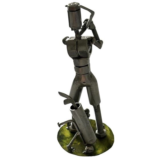 Miguel Metal Mejia Artist Scrap Metal Art Sculpture Golfer 8” Tall Signed Recyle - Picture 3 of 9